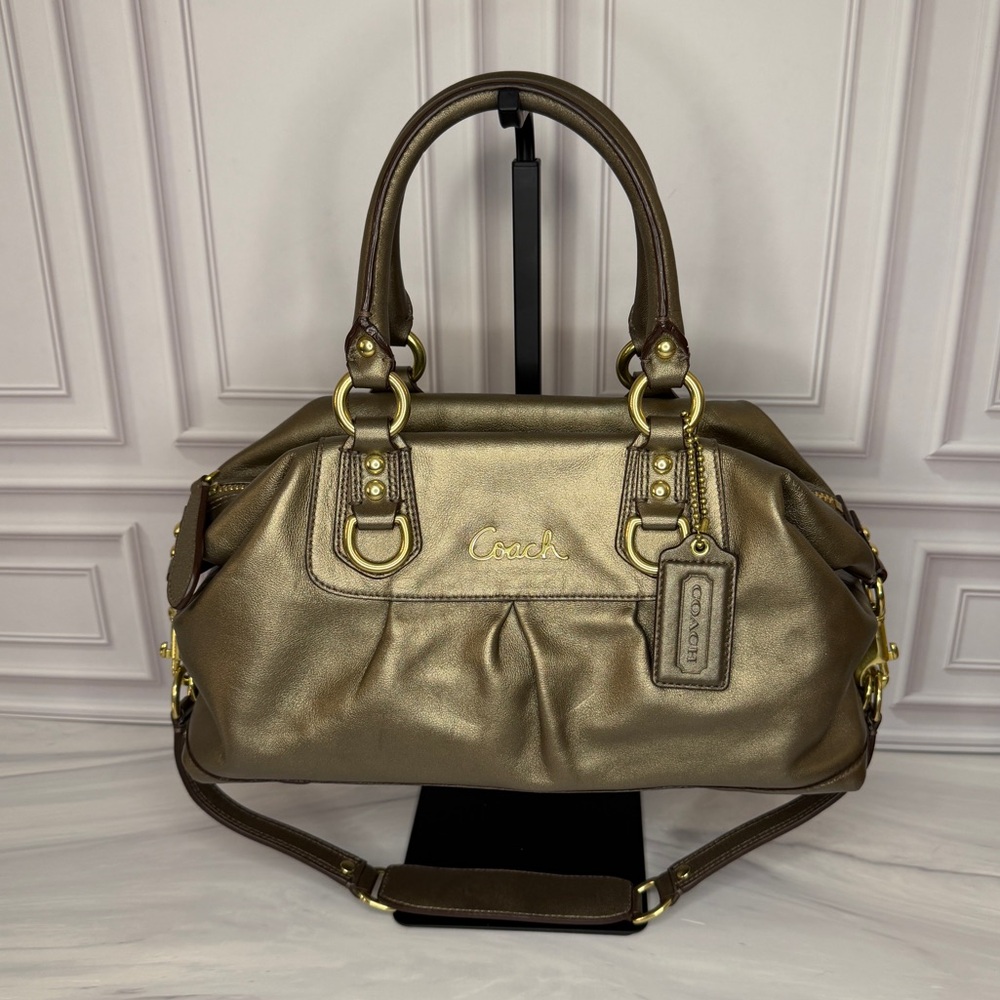 Coach Metallic Leather Satchel | Brass Hardware | Vintage Style | Bronze - Picture 2 of 9